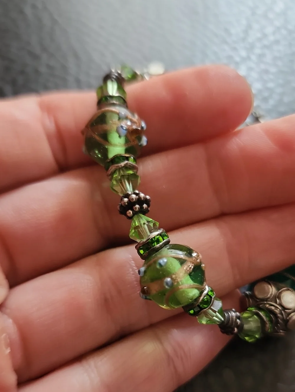 Green Glass Bead Bracelet with Sterling Silver Accents - Elegant Women’s Jewelry